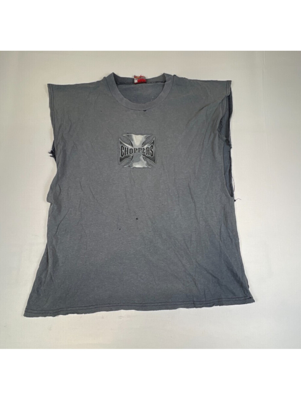 Vintage Choppers Men Large L Gray Sleeveless Graphic T-Shirt Bike Distressed